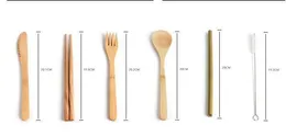 Przenośna Naturalna Bambusowa Spoon Widelec Nóż Chopsticks Czyszczenie Szczotka Kuchnia Naczynia Bambusowe Zestaw sztućców