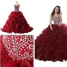 Sweet 16 Sweetheart Ball Gown Organza Quinceanera Dresses Sleeveless Floor Length Puffy Tiered Ruffles Beaded Prom Pageant Gowns AL6494