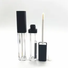 5 ml tom fyrkantig läppglansrör plastklart läppstift läppbalsam flaskbehållare med läppborste svart lock för diy läppåfyllningsbar makeup