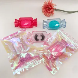 False Eyelash Packaging Box Wholesale Candy Shape Empty Case Pretty Mink Eyelashes Package Holographic Background without Lashes