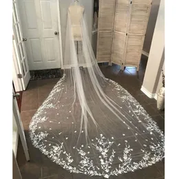 Veli da sposa applicati in pizzo di vendita calda bordo tagliato 3,5 m lungo velo da sposa lunghezza cattedrale per accessori per capelli da donna