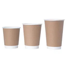 500 sztuk / partia Kraft Papier Filiżanki Kawy Z Pokrywą 3 Rozmiary Mleko Herbaty Gruba Jednorazowa Kubek Coating Brown Coffee Cup 1 Lot EOO1027