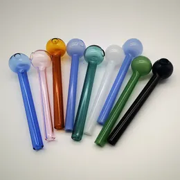 10cm Colorful Pyrex Glass Oil Burner Pipes Straight Tube Hand Pipe Tobacco Spoon Pipe Smoking Accessories SW37