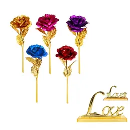 Foil Plated Rose Base Valentine's Day Gift Love Rose Base Foil Rose LOVE Base 24K Gold Gifts Home Decoration