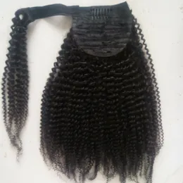 Diva 24 Cal Ludzki Ponytail z sznurkiem Off Black Afrokinky Kręcone Kręcone Ponytail Hair Extension Wrap dla kobiet 160g na pakiet Kolor 1b