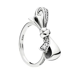 Splendido e splendido anello con fiocco di design di lusso in argento sterling 925 con scatola originale di diamanti CZ per anello da donna alla moda Pandora