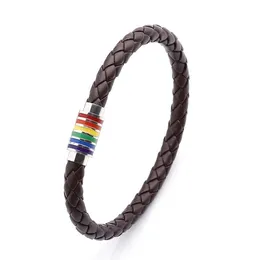 Magnetisk armband bangle rostfritt stål armband kvinnor män gåva gay pride regnbåge svart brun äkta flätad