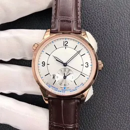 42mm 자동 사파이어 크리스탈 남성 GMT 남자 시계 손목 시계 정품 가죽 암소 스트랩 시계 93975 방수 방수 비즈니스 캐주얼