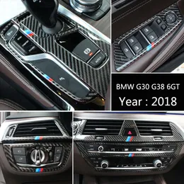 탄소 섬유 스티커 BMW 5 시리즈 G30 6gt 자동차 스타일링 인테리어 기어 시프트 에어 컨디셔닝 CD 패널 읽기 조명 커버 트림 자동 액세서리