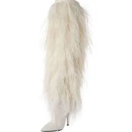 Hot Sale-pointed toes white fur high heels winter women Thigh-High Boots women shoes botas party shoes