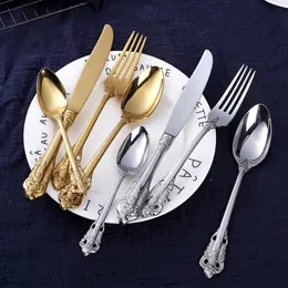 4 Pieces Silveware Set Silver Gold Flatware Set Design Wed Cutlery Knife Fork and Spoon Set Stainless Steel