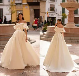 2020 Nora Naviano Satin Suknie ślubne Ruffles Off Ramię Suknie Ślubne Plus Size Lace-up Back Wedding Gown Robe de Mariée Custom