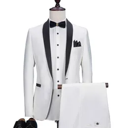 Nowe białe mężczyzn garnitury Tuxedo ślubne (kurtka+spodnie) Slim Fit Groomsman Suits Najlepszy mężczyzna Blazer Prom Wear 446