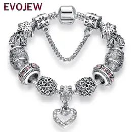 Braccialetti d'argento antichi di moda 925 braccialetti braccialetto di perline di fascino del cuore di cristallo per le donne regalo originale di gioielli fai da te
