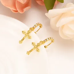 Zircon 22 K 24 K Thai Baht Yellow Gold Plated Charm knot Cross Earrings Special Design Christian party Jewelry Fine Bless gifts