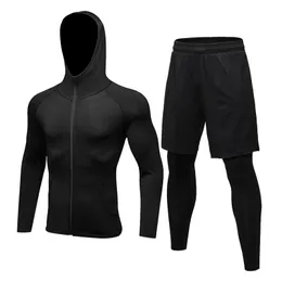 Autumn Men Compression Zestaw Winter Thermal Gym Fitness Sport Suit Running Trainout Fake Tight Pant Sport Coat 1 Ki3z