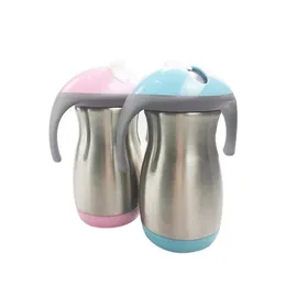 Rostfritt stål Kids Cup Dubbelvägg Vakuum Babyflaska Isolerad rånar med handtag Kids Tumblers med BPA Free Straw A02