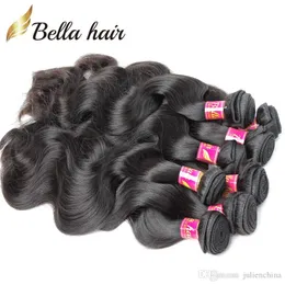 5 Wiązki Nieprzetworzone Indian Virgin Human Hair Weaves Natural Black Kolor Falisty Ciało Fala Rozszerzenia Bella Hair