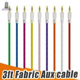 3,5 mm Stereo-Audio-AUX-Kabel, geflochtener gewebter Stoffdraht, Hilfskabel, Klinkenstecker auf Stecker, M/M, 1 m langes Kabel für iPhone, Samsung, Mobiltelefon, 100 Stück