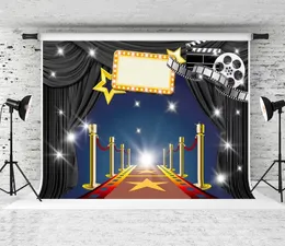 Dream 7x5ft Stage Red Carpet Photography Backdrop Golden Stars Fence Decor Black Curtain Photo Background for Cinema Theme Party Shoot Prop