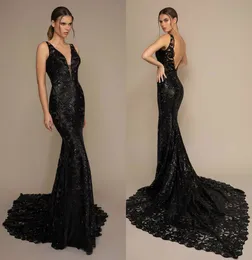 2019 Berta Suknie Wieczorowe V Neck Lace Appliqued Sweep Pociąg Sexy Backless Mermaid Prom Dress Formal Party Nosić Custom Made Women Suknie