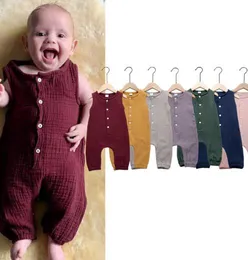 Ins Baby Boy Ubrania Romper Summer Bez Rękawów O-Neck Solid Color Soft Romper Odzież 100% Bawełna Kid Girl Boy Pajacyki 0-2t