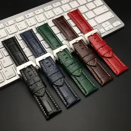 24mm Black Brown Blue Red Green Crocodile Pattern Genuine leather Watch band For Panerai Strap PAM Bracelet With engraving