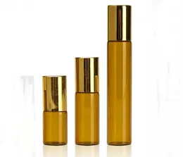 Amber 3ml 5ml 10 ml Roll på flaska Rostfritt stål rullboll Rollonflaska Essentiell oljevätska Fragrance Golden Cap Sn1830