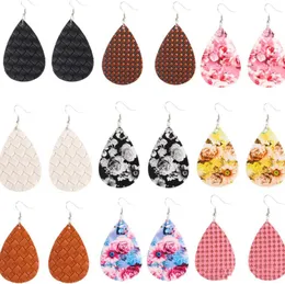 Bohemian dangle läderklipp på örhänge PU Lätt Vintage Teardrop för Girls Rainbow Print Drop Earrings Gift för Teens Girls Women