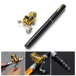 Mini Pocket Telescopic Fishing Pole Aluminum Alloy Pen Lightweight Portable Shape Folded Fishing Rods With Reel Wheel