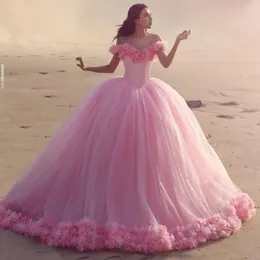 2019 Bola-de-rosa vestido Quinceanera Vestidos 3D Feito à Mão Flores Alças doce 16 Plus Size Princesa Tulle baratos Masquerade Prom Vestidos