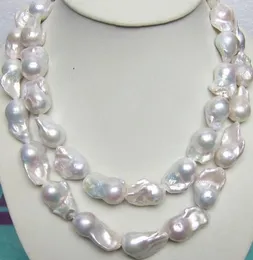 Largo 36 "12-16mm Natural del Sur clásico barroco blanco collar de perlas Akoya