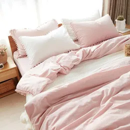 洗うボール装飾的なマイクロファイバー生地クイーンキング吹毛カバーピローケースを抱きしめたボールの装飾的なマイクロファイバーの白いピンクの寝具セット