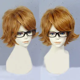 Tokyo Ghoul Nishiki Nishio parrucca corta per capelli cosplay a strati marrone dorato