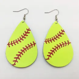 Fashion- New Trendy Softball Baseball Soccer Golf Genuine Leather Teardrop Round Leaf Statement Earrings Round Disc Leather Drop Earrings