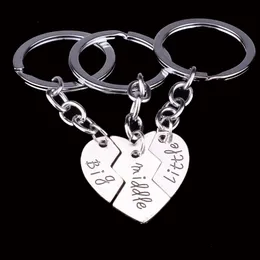 Silver Color Big Middle Little Sister Split Heart Keychain Key Ring Car Key Chain Fashion Bag Charm Keyring Pendant for Family