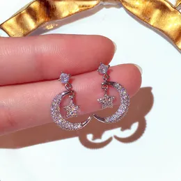 Super Glittering New Ins Designer Diamond Rhinestone Zircon Cute Moon Star Stud Dangle Chandelier Fashion Earrings for Woman Girls