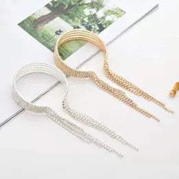 iced out tennis chain tassel bridal wedding bracelets for women luxury designer bling dimaond cuff elastic bracelet engagement jewelry gift