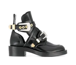Unisex Paris Nadir Siyah Ceinture Deri Bilek Boots Siyah Hakiki Deri Toka Yeni Moda Avrupa Boyutu 35-40 Ayakkabılar