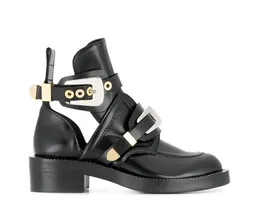 Unisex Paris Rare couro preto Ceinture Tornozelo Botas Preto Couro Buckle Moda de Nova sapatos tamanho Europeia 35-40