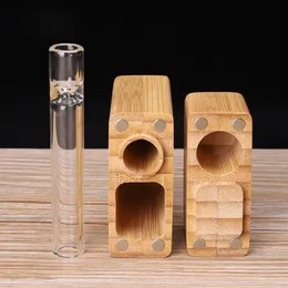 Neueste natürliche Bambusholzkisten tragbare trockene Kräutertabak-Aufbewahrungsbox Dugout One Hitter Glas Zigarette Rauchen Stash Case Halter DHL