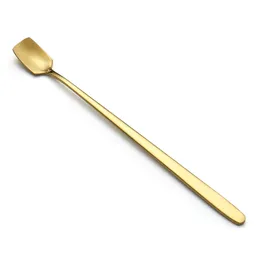 Stainless Steel Square Head Golden Spoon Long Handle Ice Scoop Coffee Spoon Home Kitchen Tableware WB1936