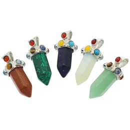 2019 Wholesale fashion creative natural stone jewelry agate crystal stone six prism seven chakra pendant necklace