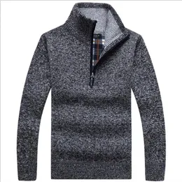 Jesień Męskie Grube Ciepłe Dzianiny Pulower Pół Zip Wool Fleece Płaszcz Zimowy Comfy Odzież Solidna Z Długim Rękawem Turtleneck Swetry