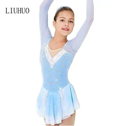 LIUHUO Fancy skating dress blue Belly Dancing Figure Skating Dresses Polyester rhinestones girls Skating Dress for women