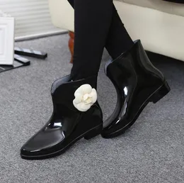 Hot Sale-12 COLORS SweetRain Boots Waterproof Flat With Shoes Woman Rain Shoes Water Rubber Ankle Boots Bowtie