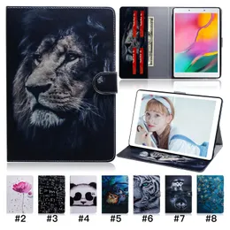 Färgglada målning Tablet Fodraler för iPad 10.2 Mini 5 Air 4/2/2/1 Pro 11 10.5 9.7-tums Samsung Galaxy Tab T307 T500 P200 P610 T290 T510 T870 TPU PU Multi Card Slots Flip Stand Cover