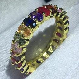 Charme Eternity Promise anel 925 Sterling Silver Oval Mutilcolor 5A Cz Partido Pedra anel de banda de casamento para as mulheres dedo jóias