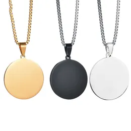 Blank Round Pendant Necklace for Women with Box Chain Free Engrave Name Photo Letter Black Silver Gold Color