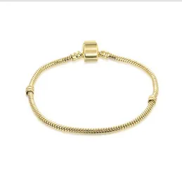 Hurt17-21cm złota bransoletka 3 mm łańcuch węża podstawowy zapięcie pasy europejskie koraliki do bransoletki pandora beade z bransoletki biżuteria DIY